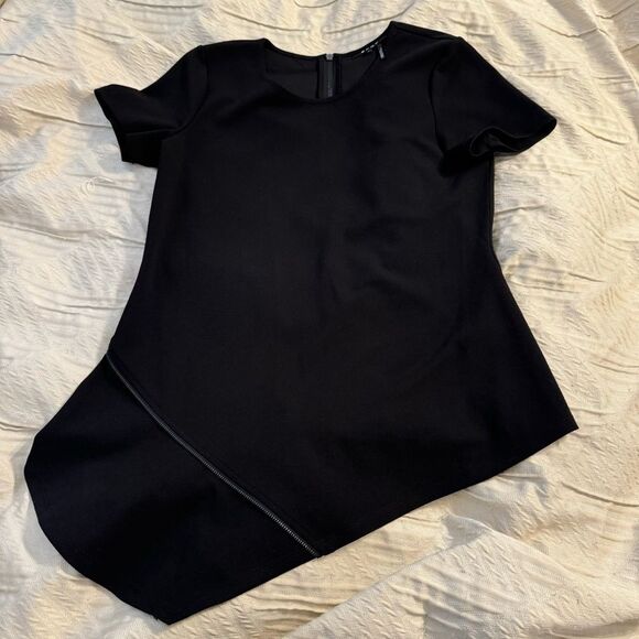 DKNY Black Zipper Trim Asymmetric Blouse Top - Picture 3 of 7